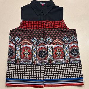 Vince Camuto Sleeveless Patterned Top - Black and Red
